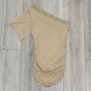 Cache Gold One Sleeve Sweater with Embellished Neckline Size Small